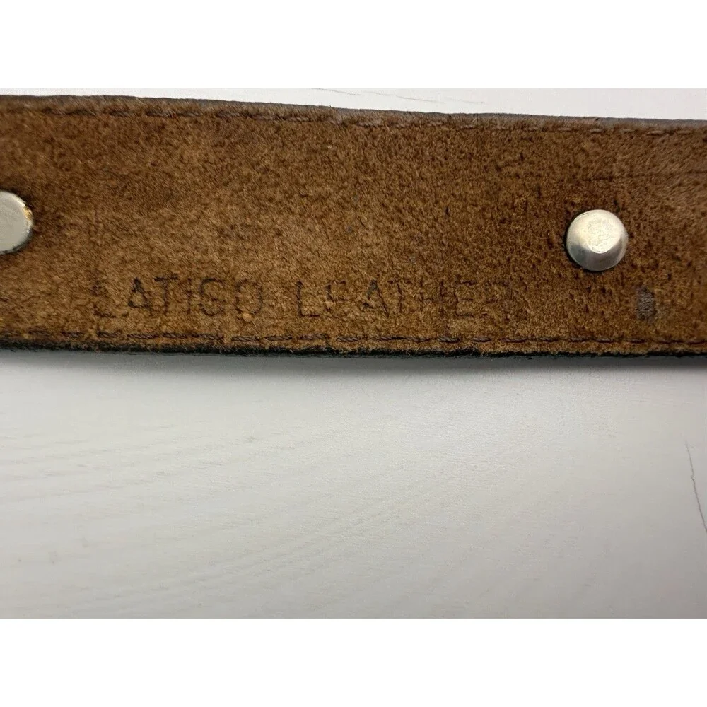 Vintage Tooled Leather Western Belt Silver Engraved Buckle Brown Size 40